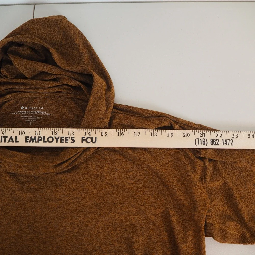 Athleta Uptempo II‎ Hoodie Sweatshirt Large Brown Heather Longsleeve Funnel Neck - Picture 4 of 9